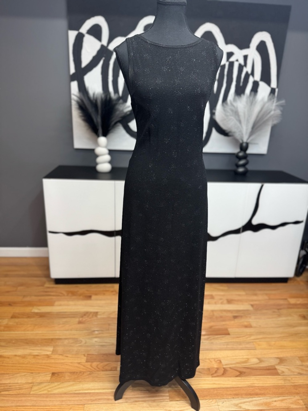 Ronni Nicole Black Sparkle Maxi Dress Petite 10 Evening Formal Gown Chic
